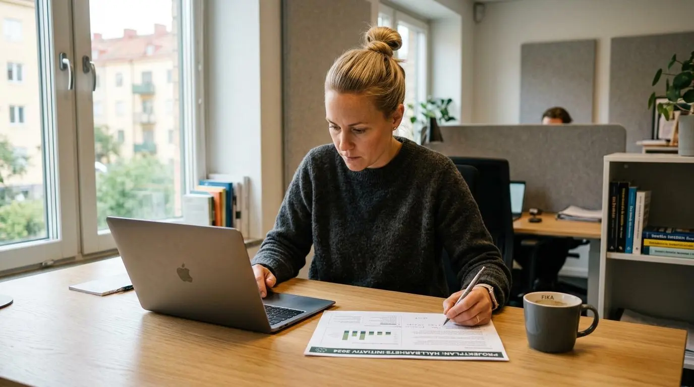 Chef arbetar med systematiskt arbetsmiljöarbete vid sitt skrivbord