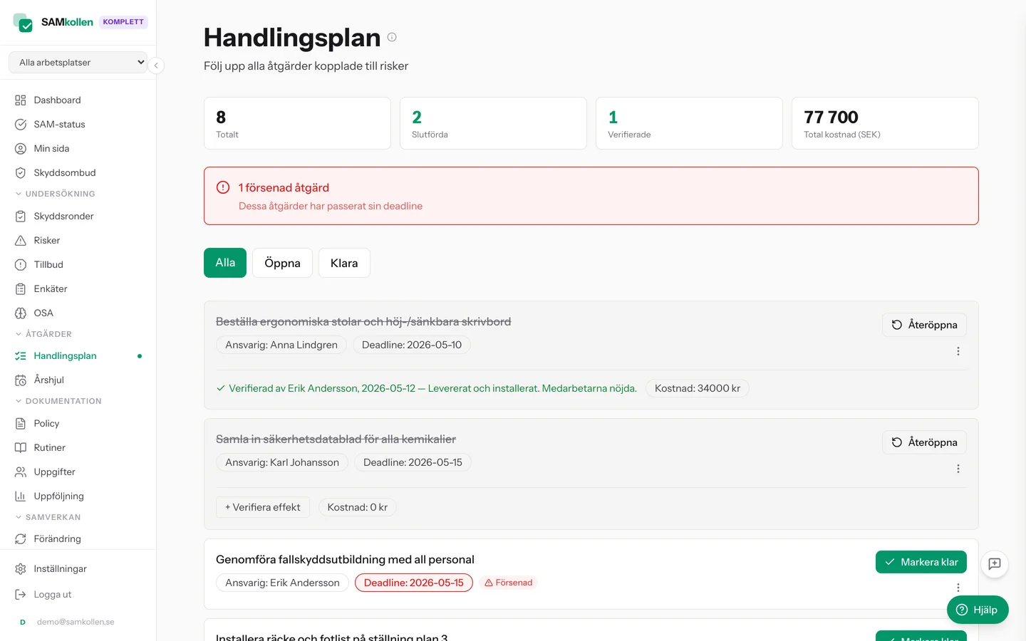 Handlingsplan med åtgärder, ansvariga och deadlines