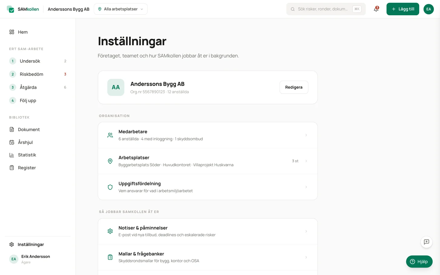 Inställningar med teammedlemmar och roller